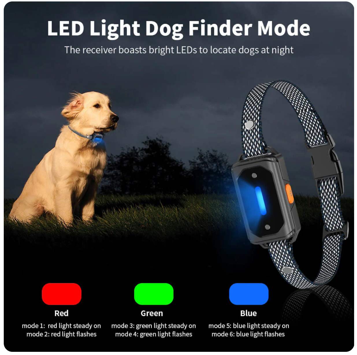 Dog Shock Collar 2600FT with LED Light for Night Walks